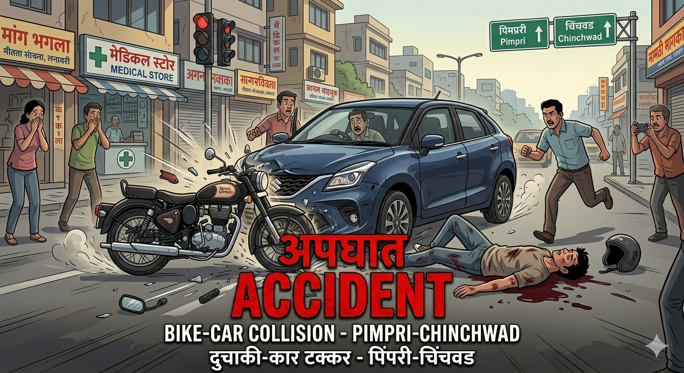 pimpri chinchwad-कारची दुचाकीला धडक; तरुण गंभीर जखमी