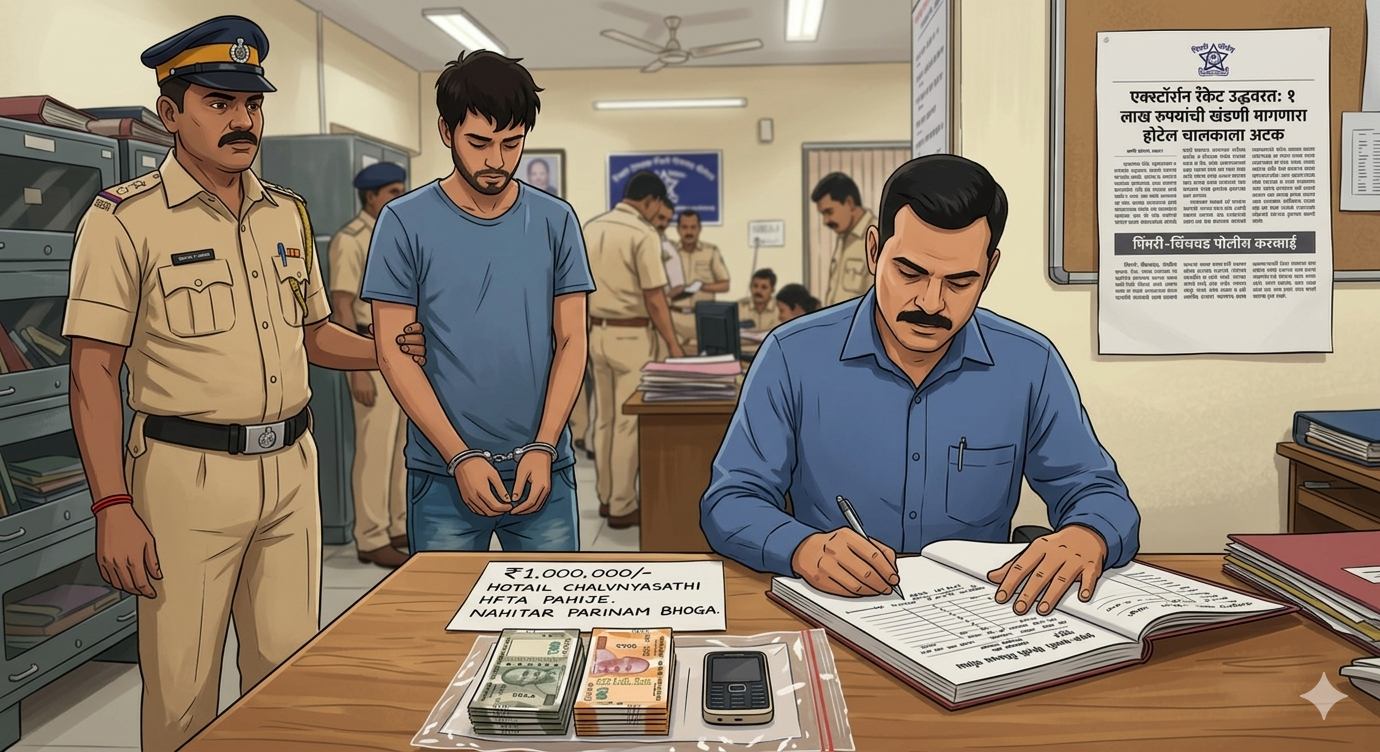 pimpri chinchwad crime-हॉटेल चालवण्यासाठी एक लाखाची खंडणीची मागणी; एकास अटक