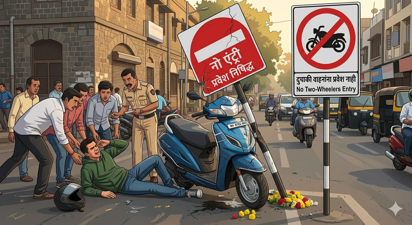 pimpri chinchwad-नो एन्ट्रीत दुचाकी चालवल्याने भीषण अपघात; एकाचा मृत्यू